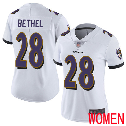 Baltimore Ravens Limited White Women Justin Bethel Road Jersey NFL Football #28 Vapor Untouchable->youth nfl jersey->Youth Jersey